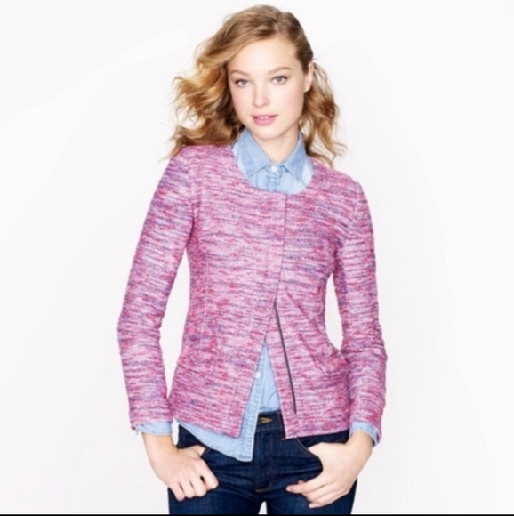 J. Crew NEW NO TAGS Micro Tweed Zip Knit Jacket in Poppy - Picture 7 of 7